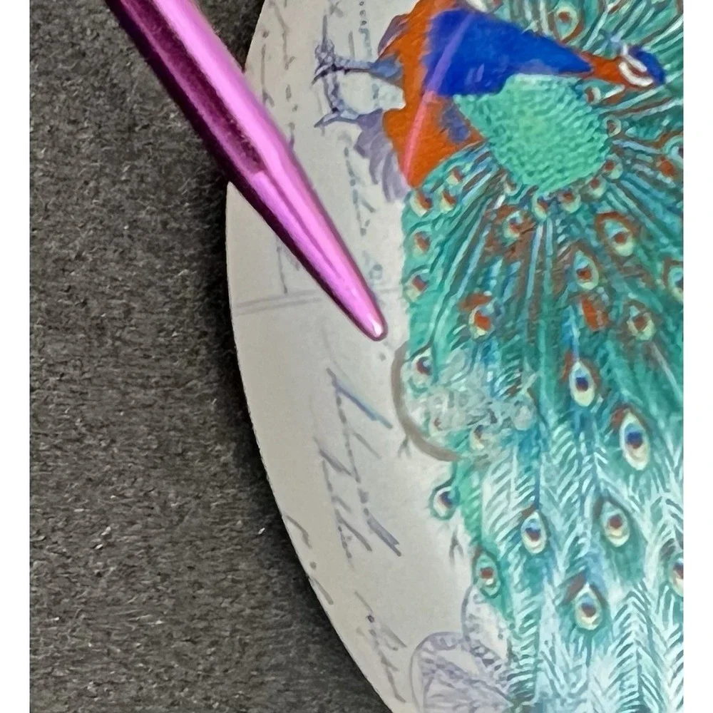 Pier 1 Paperweight Domed Clear Glass Peacock Postcard 3 7/8
